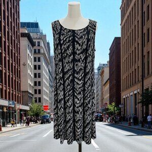 Roz‎ And Ali Black White Sleeveless Shift Dress Size 16 Summer Casual Minimalist